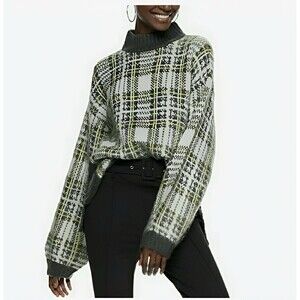 NWT Nine West Womens Plaid Mock Neck Sweater Size Large